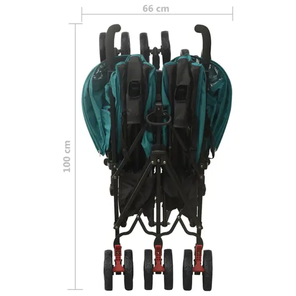 Kaksikute jalutuskäru varikatuse ja ühe käega kokkupanekuga, roheline, terasraam – 12