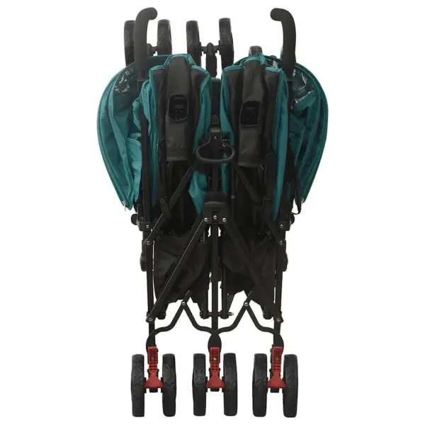 Kaksikute jalutuskäru varikatuse ja ühe käega kokkupanekuga, roheline, terasraam – 7