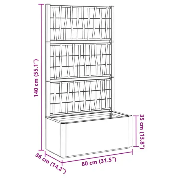 Lillekast trellisega, roheline PP, 80 x 36 x 140 cm, 80 l – 9