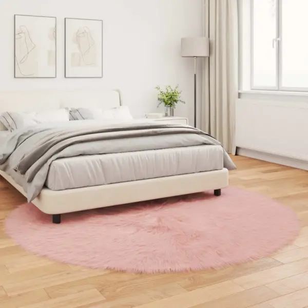 Ümmargune kunstlambanaha vaip Tafalla, roosa, Ø 200 cm, polüester – 4