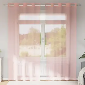 Poolläbipaistev rõngastihendiga kardinakomplekt, roosa, 140 x 225 cm, 2 tk