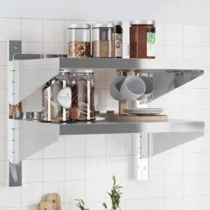 2-korruseline roostevabast terasest seinariiul tõstetud servadega, hõbedane, 50 x 40 x 48 cm