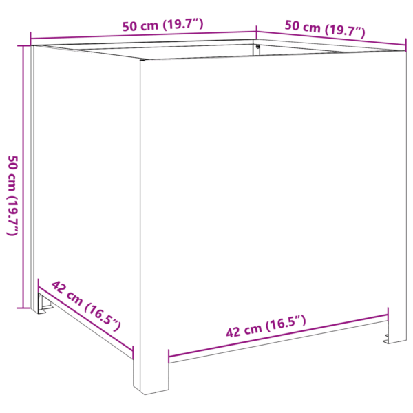 Roostevabast terasest aia taimekast põhjaga, 50 x 50 x 50 cm, hõbedane – 10