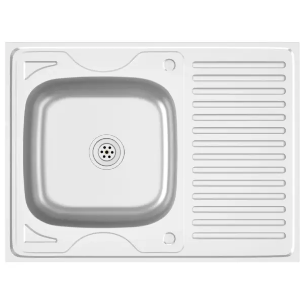 Hõbedane roostevabast terasest köögivalamu nõudekuivatuspinnaga, äravoolukomplektiga, 800 x 600 x 155 mm – 2