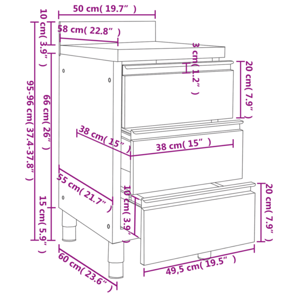 Roostevabast terasest kommertsköögikapp 3 sahtliga, 50 x 60 x 95–96 cm – 7