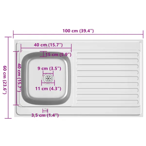 Roostevabast terasest köögivalamu äravoolualusega ja äravoolukomplektiga, 1000 x 600 mm, hõbedane – 12