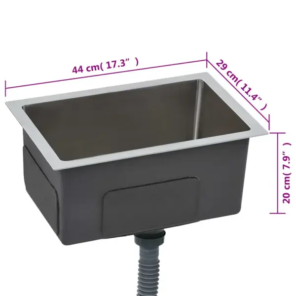 Käsitsi valmistatud köögivalamu harjatud roostevabast terasest, hõbedane, 44 x 29 x 20 cm – 8