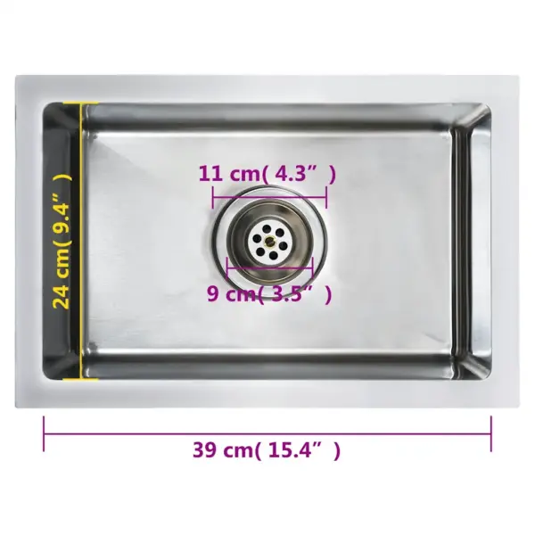 Käsitsi valmistatud köögivalamu harjatud roostevabast terasest, hõbedane, 44 x 29 x 20 cm – 9