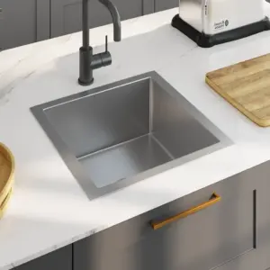 Käsitsi valmistatud ruudukujuline köögivalamu, harjatud roostevabast terasest, hõbedane, 44 x 44 x 20 cm