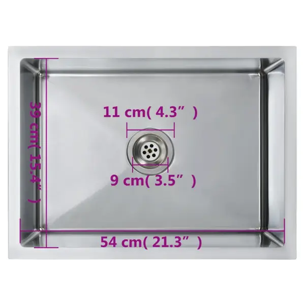 Käsitsi valmistatud roostevabast terasest köögivalamu, hõbedane, 59 x 44 x 20 cm – 9