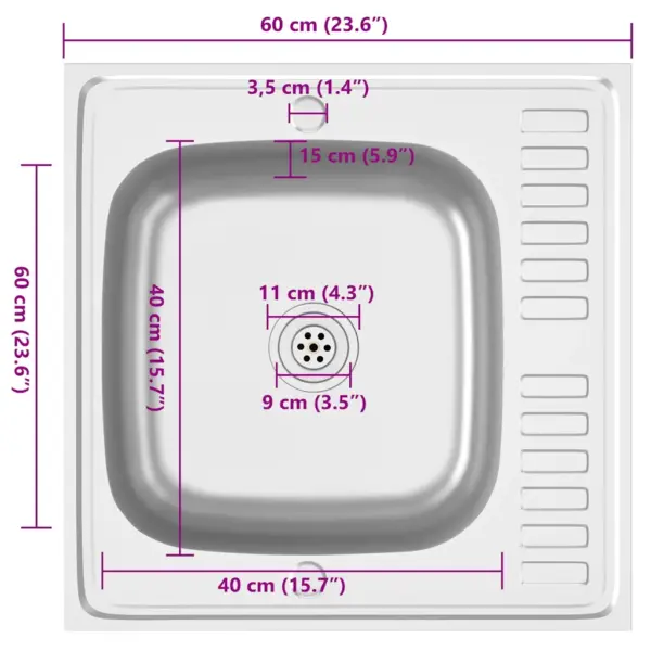 Roostevabast terasest köögivalamu äravoolukomplektiga, hõbedane, pööratav, 600 x 600 mm – 11