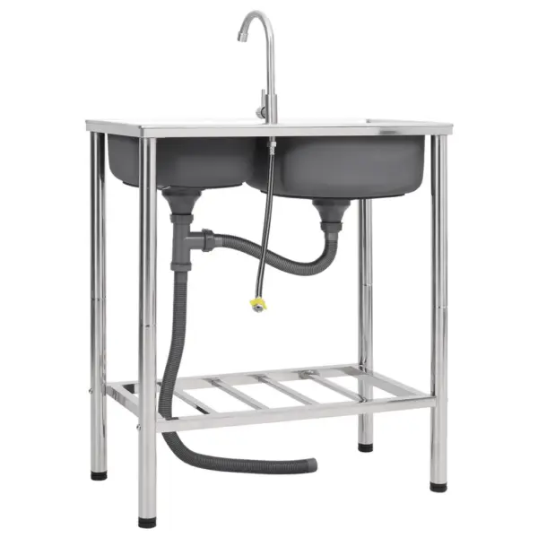 Kahe kausiga matkavalamu kraaniga, roostevabast terasest, hõbedane, 76 x 42 x 18,5 cm – 4