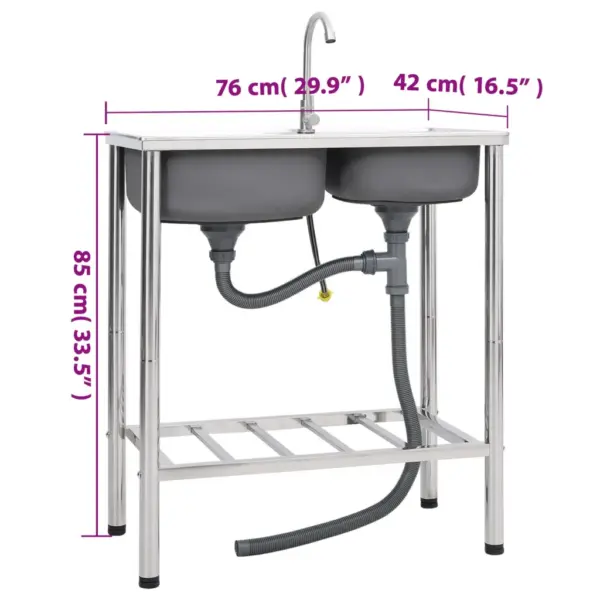 Kahe kausiga matkavalamu kraaniga, roostevabast terasest, hõbedane, 76 x 42 x 18,5 cm – 8