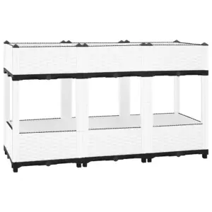 Rotangimustriga taimelava, valge polüpropüleen, 120 x 40 x 71 cm