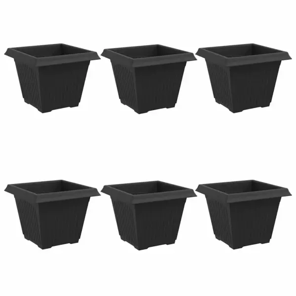 Ruutlillepotid äravooluaukudega, 6 tk, must plast, 38 x 38 x 30 cm – 2