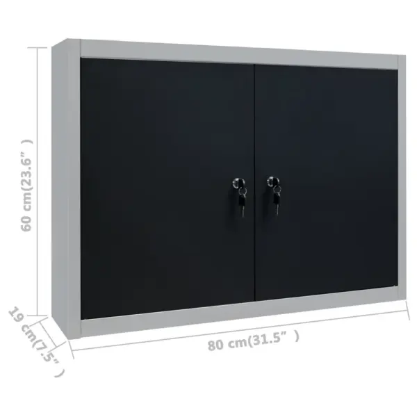 Seinale kinnitatav metallist tööriistakapp lukustatavate ustega, hall-must, 80 x 19 x 60 cm – 8