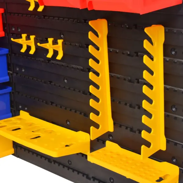 Seinale kinnitatav tööriistade ja tarvikute organiseerija, plast, 2 paneeli 45 x 48 cm, 28 karpi, konksud ja hoidikud – 3