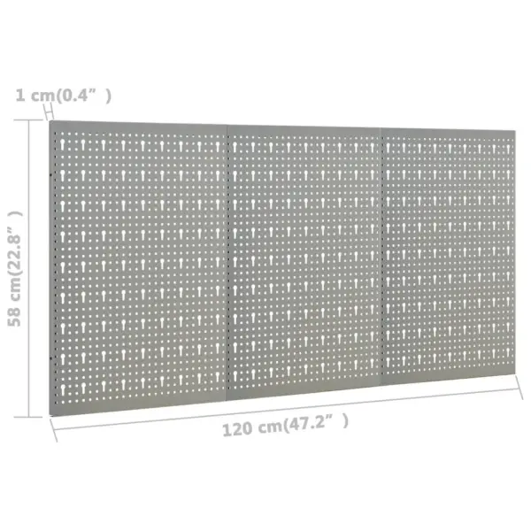 Seinale kinnitatav tööriistapaneel, 3 paneeli, hall teras, 120 x 58 cm – 8