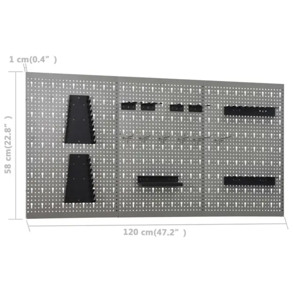 Seinale paigaldatav terasest tööriistapaneelide komplekt, 3 tk, hall, 40 x 58 cm - 11