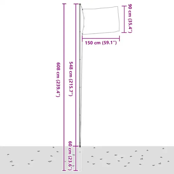 Sektsiooniline alumiiniumist lipumast, hõbedane, 6,08 m – 5