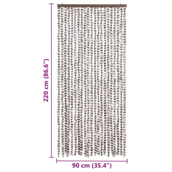 Šenillist putukakardin uksele konksudega, pruunikashall/valge, 90 x 220 cm – 7