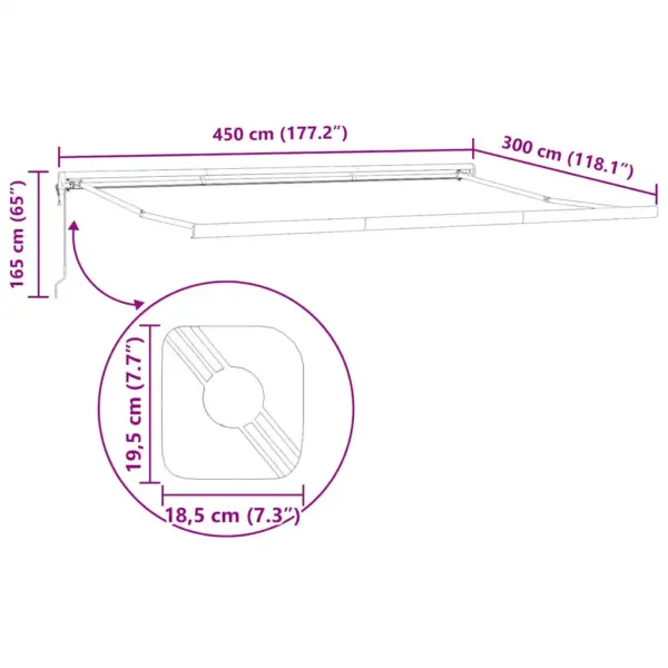 Sissetõmmatav terrassimarkiis alumiiniumraamiga, valge, 450 x 300 cm, puldiga juhitav – 10