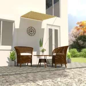 Sissetõmmatav varikatus aknale ja terrassile, kollane-valge, 100 x 150 cm