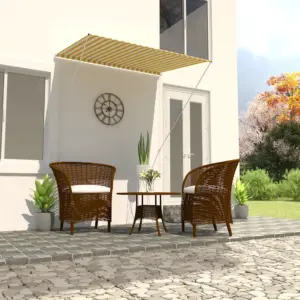 Sissetõmmatav terrassivarikatus, käsitsi juhitav, 150 x 150 cm, kollane-valge