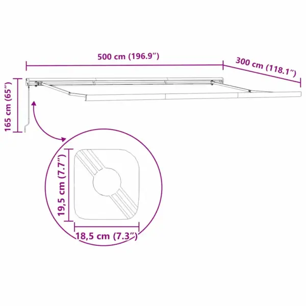 Sissetõmmatava varikatuse raam, valge alumiinium, 500 x 300 cm – 10
