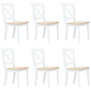 Söögitoolid 6 tk, valge ja naturaalne kautšukipuit, 45,5 x 52 x 90 cm