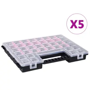 Plastist sortimendikast reguleeritavate vaheseintega, 27 sektsiooni, 5 tk komplekt, läbipaistev/must, 38,5 x 28,3 x 5 cm