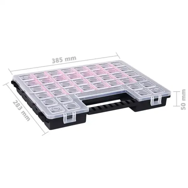 Plastist sortimendikast reguleeritavate vaheseintega, 27 sektsiooni, 5 tk komplekt, läbipaistev/must, 38,5 x 28,3 x 5 cm – 6