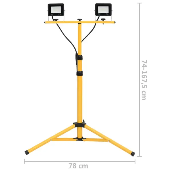 Statiiviga LED tööprožektor 2 x 20 W, külm valge, must/kollane – 9