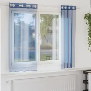Voile kardinad rõngastega, 2 tk, sügavsinine, 140 x 140 cm