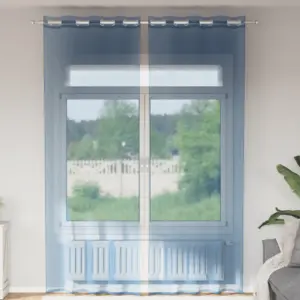 Voile-kardinad rõngastega, 2 tk, sügavsinine, 140 x 300 cm