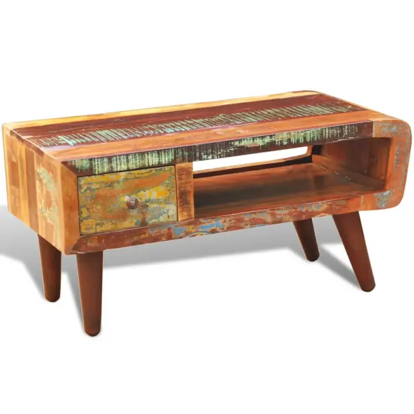 Antiikstiilis kumera servaga kohvilaud sahtliga, taaskasutatud puit, 90 x 45 x 45 cm – 4