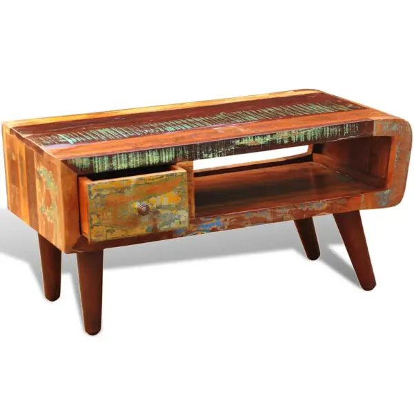 Antiikstiilis kumera servaga kohvilaud sahtliga, taaskasutatud puit, 90 x 45 x 45 cm – 5