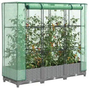 Taimekast kasvuhoonekattega, rotangimustriga, helehall, 120 x 40 x 123 cm