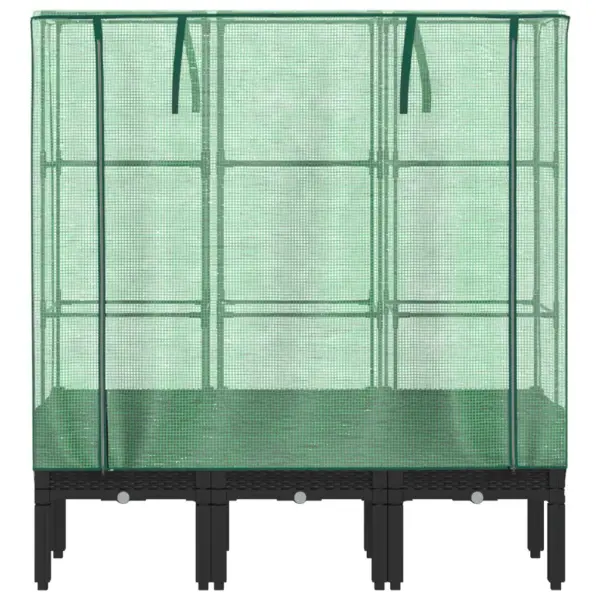 Kõrgendatud taimekast kasvuhoonekattega, rotangi välimus, must, 120 x 40 x 140 cm - 4