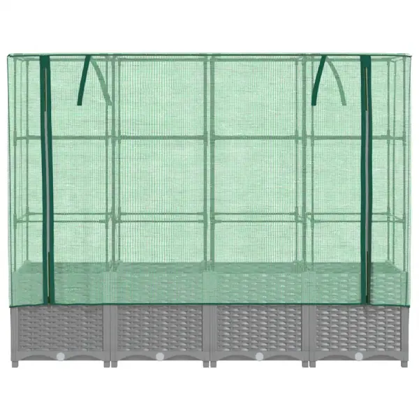 Taimekast kasvuhoonekattega, rotangiimitatsioon, helehall, 160 x 40 x 138 cm - 4