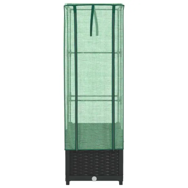 Must kõrgendatud taimekast kasvuhoonekattega, rotangi välimus, 40 x 40 x 139 cm – 4