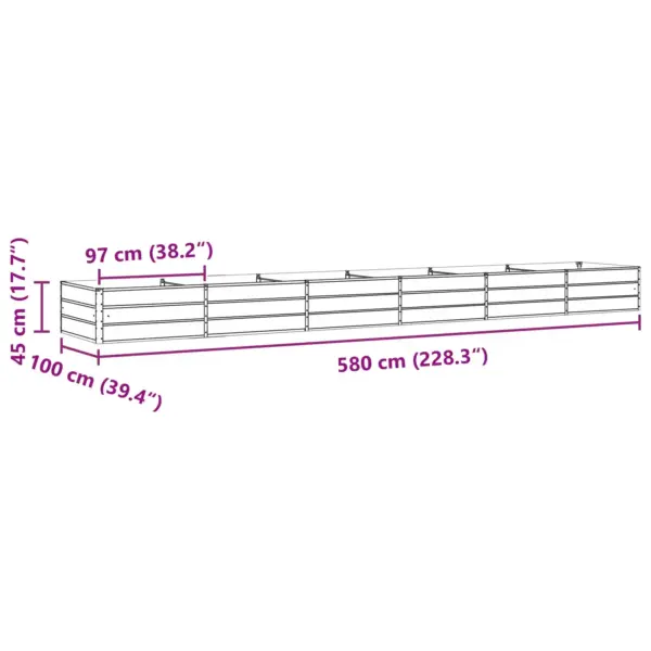 Helehall tsingitud terasest taimekast 580 x 100 x 45 cm – 11