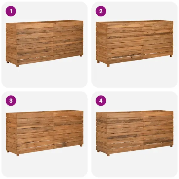 Taimelava ümbertöödeldud tiigipuust terasriiuliga, pruun, 150 x 40 x 72 cm – 10