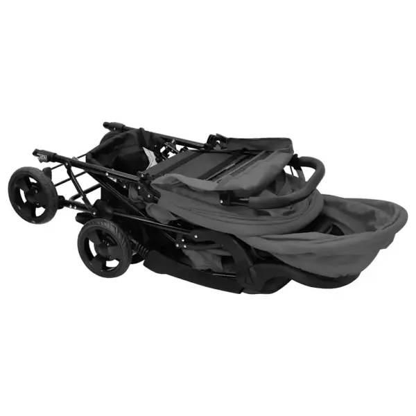 Kokkupandav tandem jalutuskäru kaksikutele, tumehall/must, teras ja lina – 8