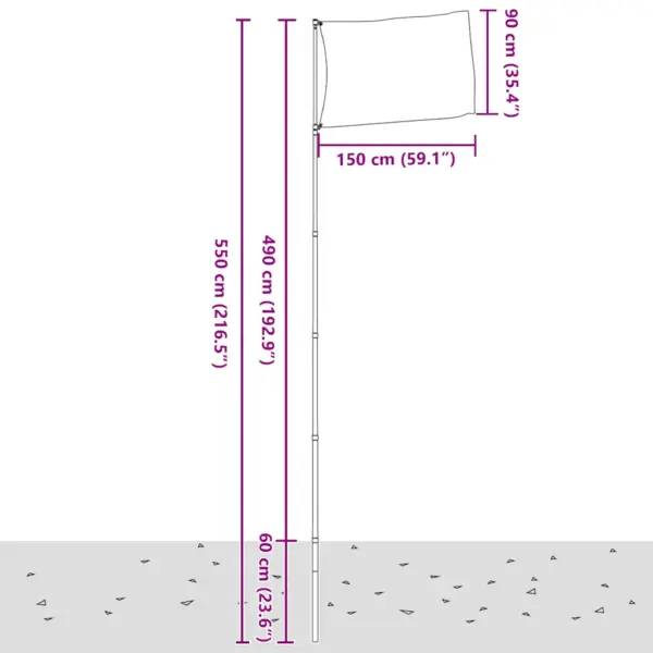 Teleskoopiline alumiiniumist lipumast maandusümbrisega, hõbedane, 5,5 m – 5