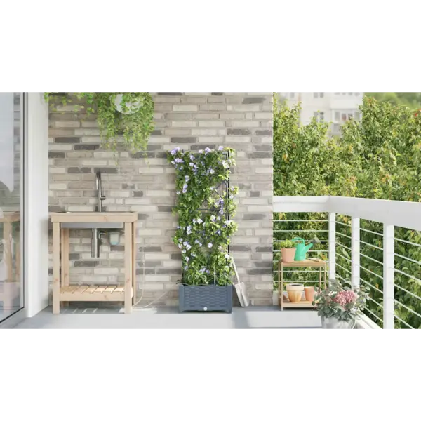 Kõrge terasest aia istutuskast trellise ja kastmissüsteemiga, helehall, 40 x 40 x 126 cm – 4