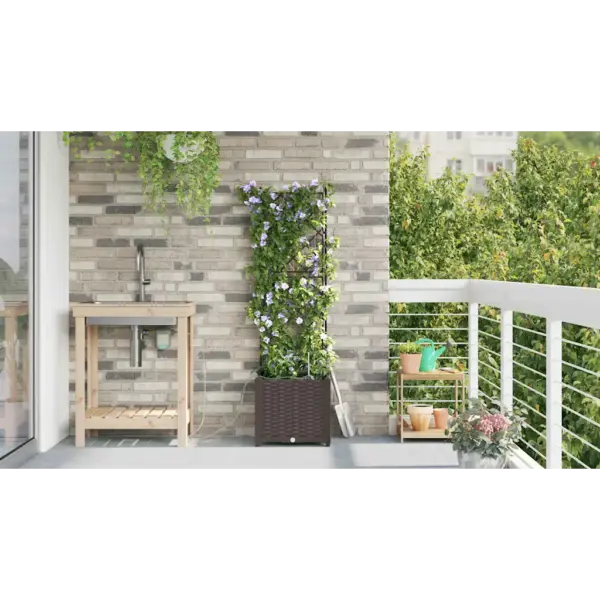 Pruun aia istutuskast terasest, trellise ja kastmissüsteemiga, 40 x 40 x 142 cm – 4