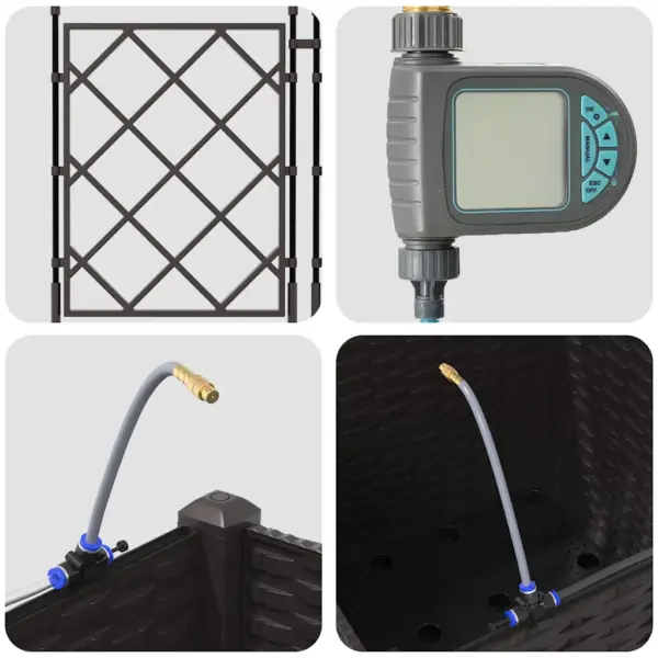 Pruun aia istutuskast terasest, trellise ja kastmissüsteemiga, 40 x 40 x 142 cm – 9