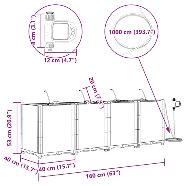 Terasest aia istutuskastid kastmissüsteemiga, 4 tk, must, 160 x 40 x 53 cm – 6