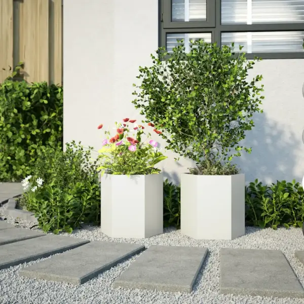 Terasest aia taimekastid 2 tk, valge, kuusnurkne, 46 x 40 x 45 cm – 3